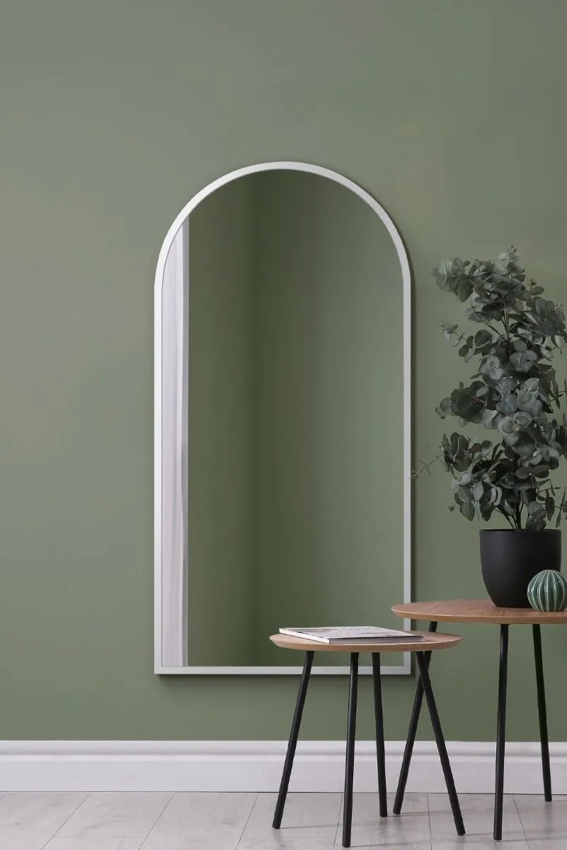 MirrorOutlet White Framed Arched Leaner/Wall Mirror 55" X 27.5" (140CM X 70CM)