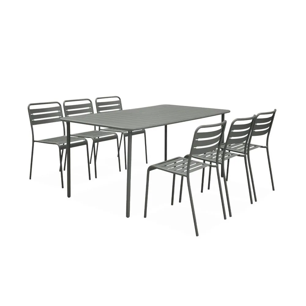 sweeek 6-8 seater rectangular steel garden table with chairs in Khaki 2