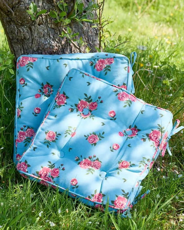 Dibor Set of 4 Floral Blue Summer Outdoor Garden Chair Seat Pad Box Cushions W45 x L45cm