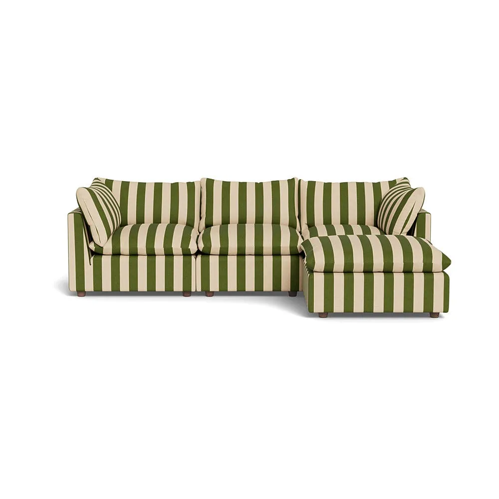 Heal's Astrid Right Hand Facing Corner Sofa Capelo Linen-Cotton Stripe Green Walnut Stained Feet 1