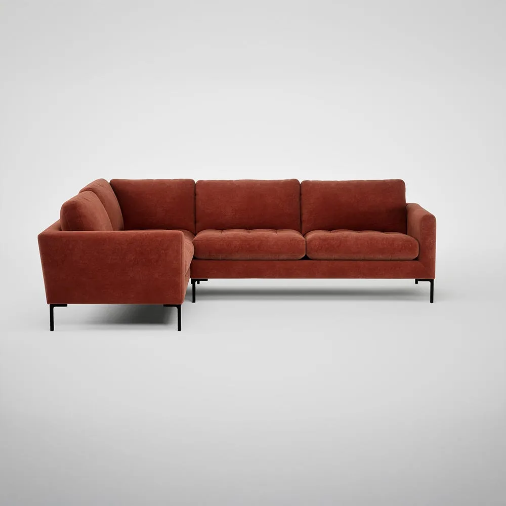 Heal's Eton Left Hand Facing Corner Sofa Smart Luxe Velvet Tawny Black Feet 1