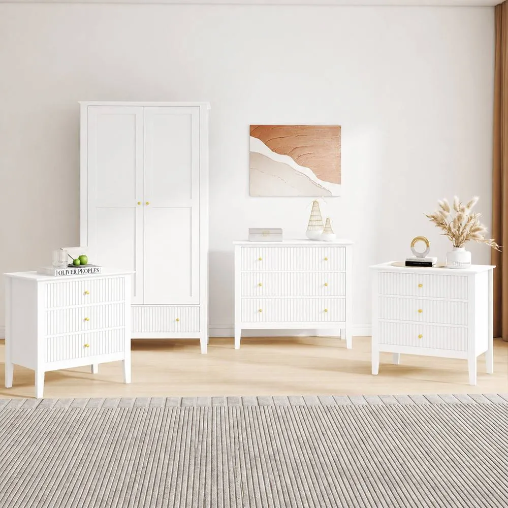 Melody Maison Wardrobe, Chest & Pair of Bedside Tables - Hales White Range