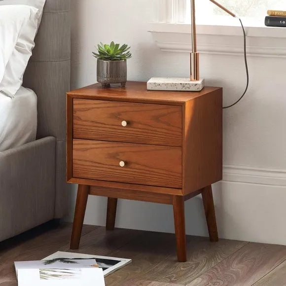 Return - Lowry 2 Drawer Bedside Table, Dark Wood