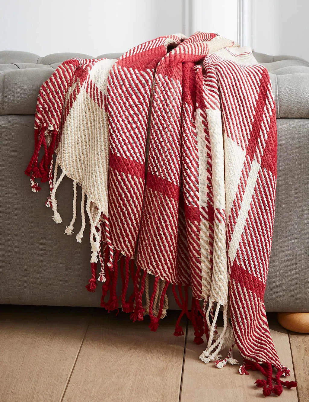 Laura Ashley Pure Cotton Dylan Checked Throw Red Mix