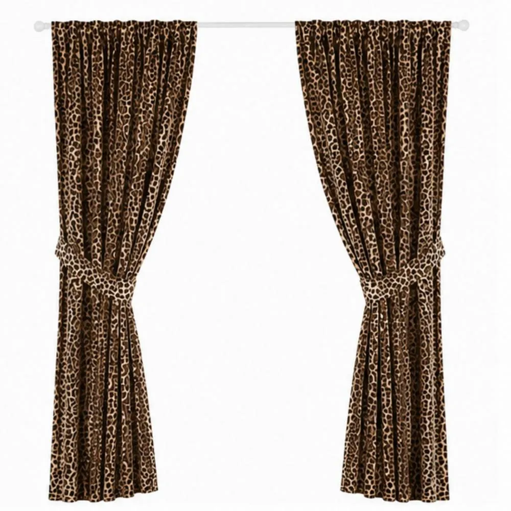 Smart Living Luxury Elegant Polycotton Lepord Print Curtains in Light Brown 4