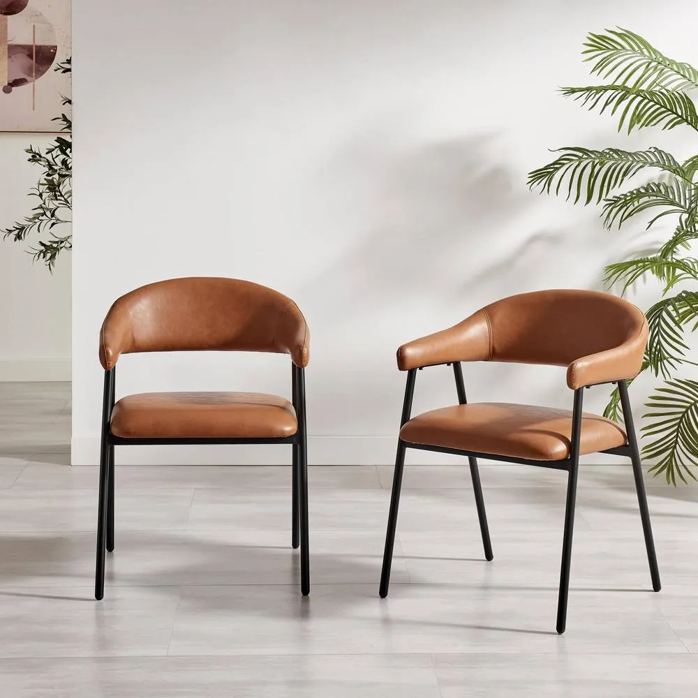 FurnitureboxUK 2x Delos Tan Faux Leather Fabric Dining Chairs in Brown 2