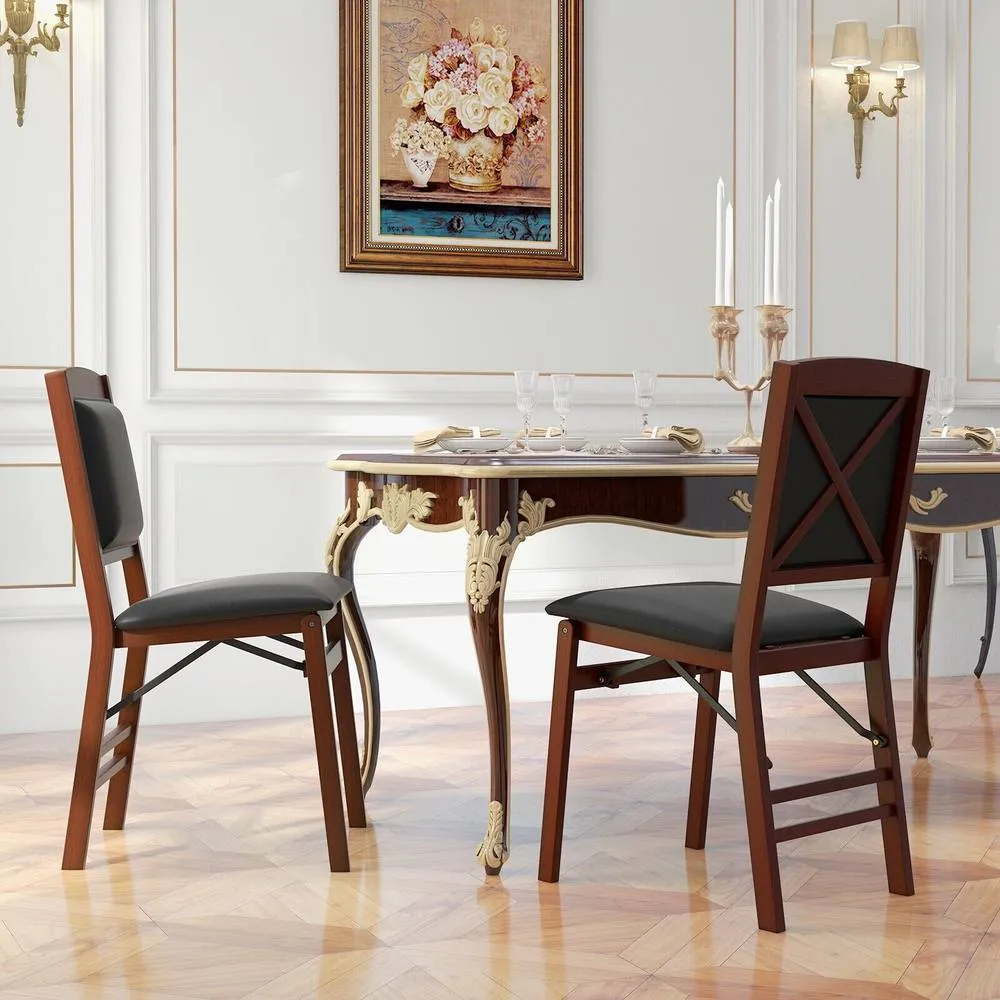 Costway Set of 2 Folding Bar Stools Wooden Padded Kitchen Dining Chairs w/ Backrest in Black 3
