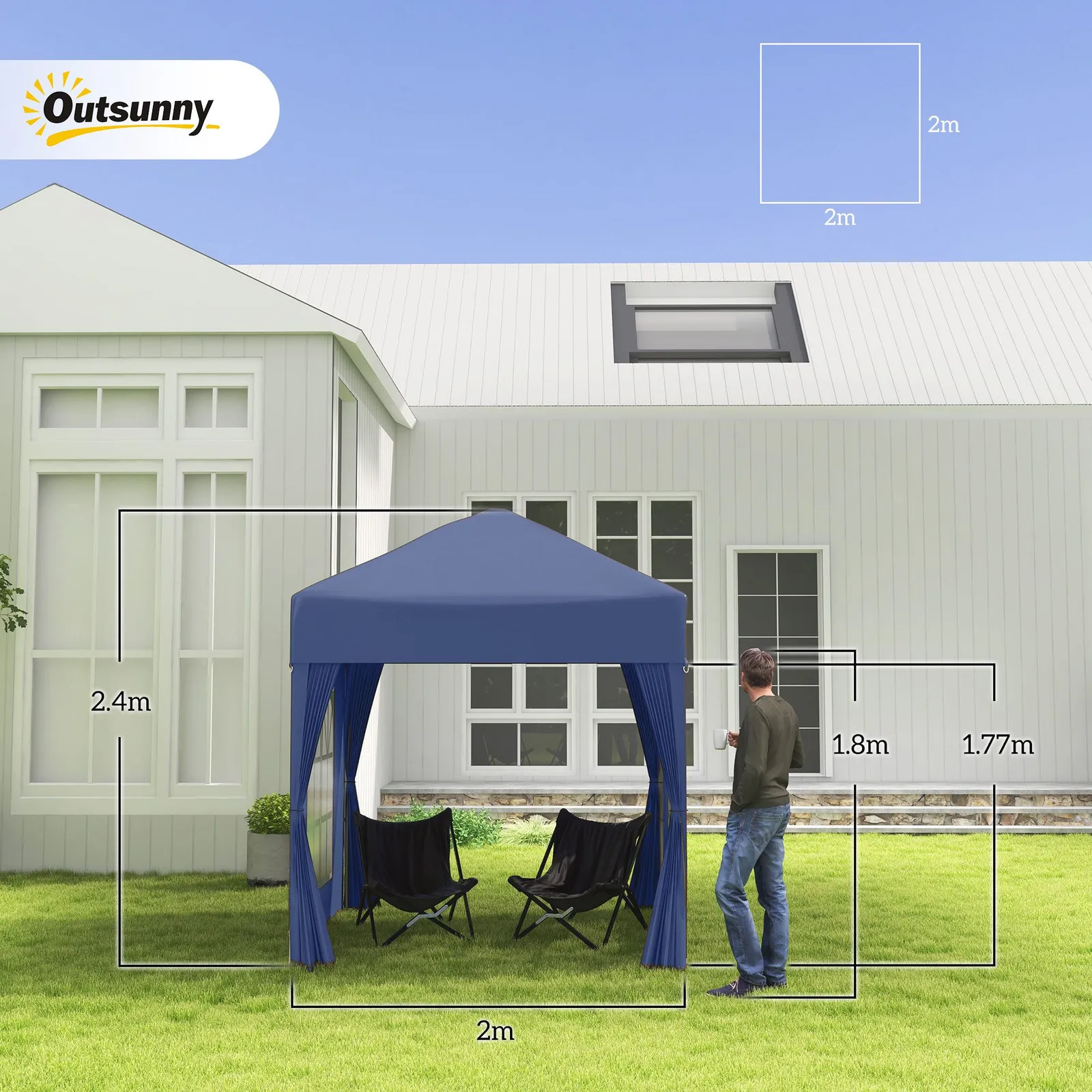 OUTSUNNY 2mx2m Pop Up Gazebo Party Tent Canopy Marquee with Storage Bag in Blue 3