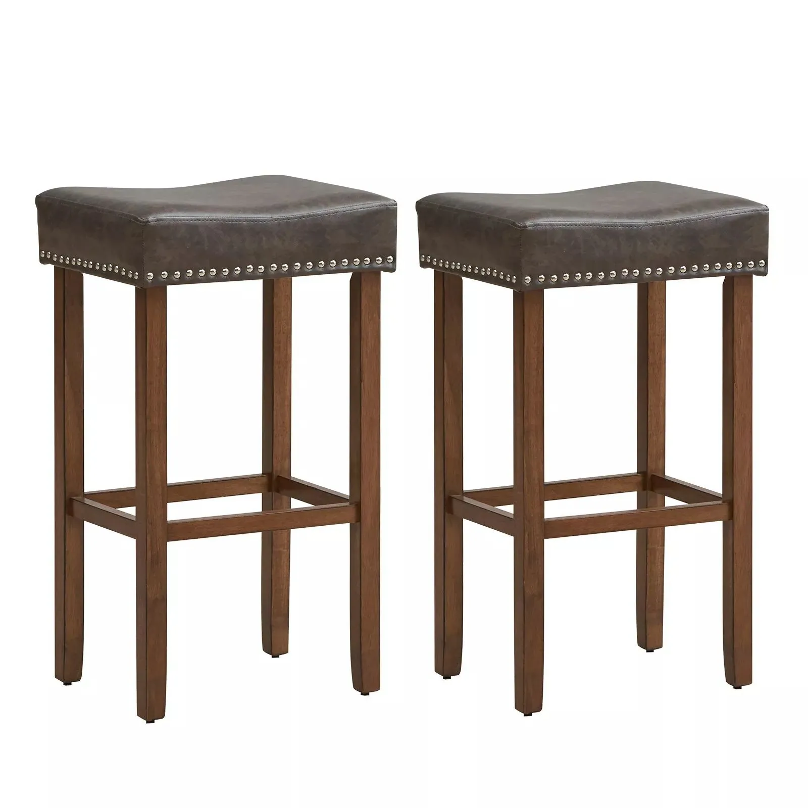 Costway Set of 2 Bar Stools Upholstered Counter Height Saddle Stools PU Leather 74cm in Brown