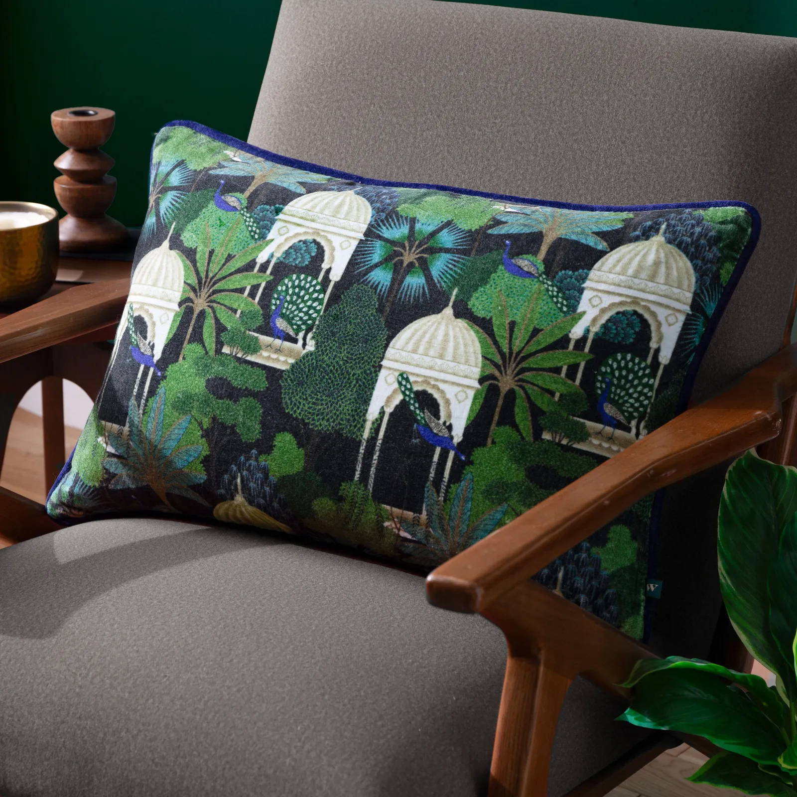Wylder Tropics Serenity Tropical Garden Velvet Cushion in Black