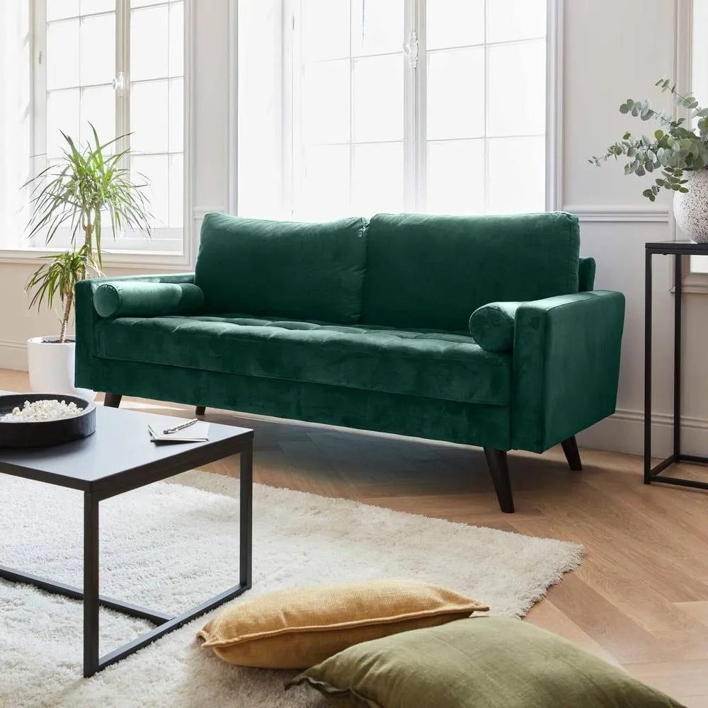 sweeek 3-seater Fabric Sofa With Vintage Style in Dark Green 1