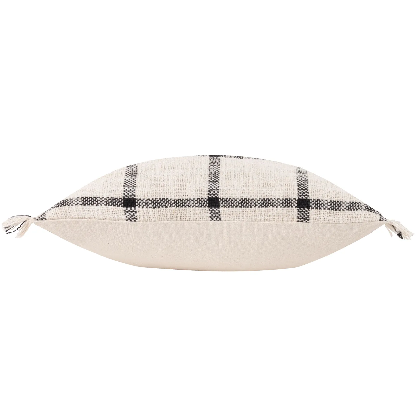 Yard Beni Check 100% Cotton Fringed Cushion in Natural 4