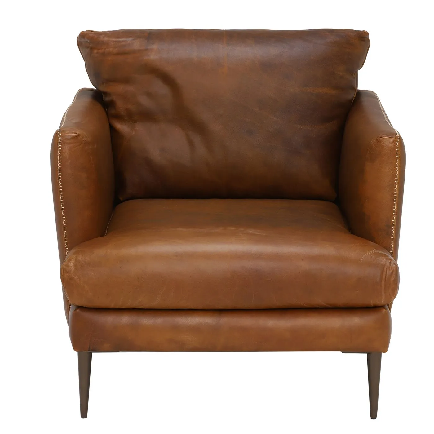 100% Leather Single Accent Chair - Brown - W86 x D100 x H86cm - Barker & Stonehouse