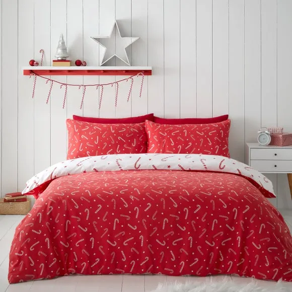 Catherine Lansfield Candy Cane Reversible Duvet Cover and Pillowcase Set 3