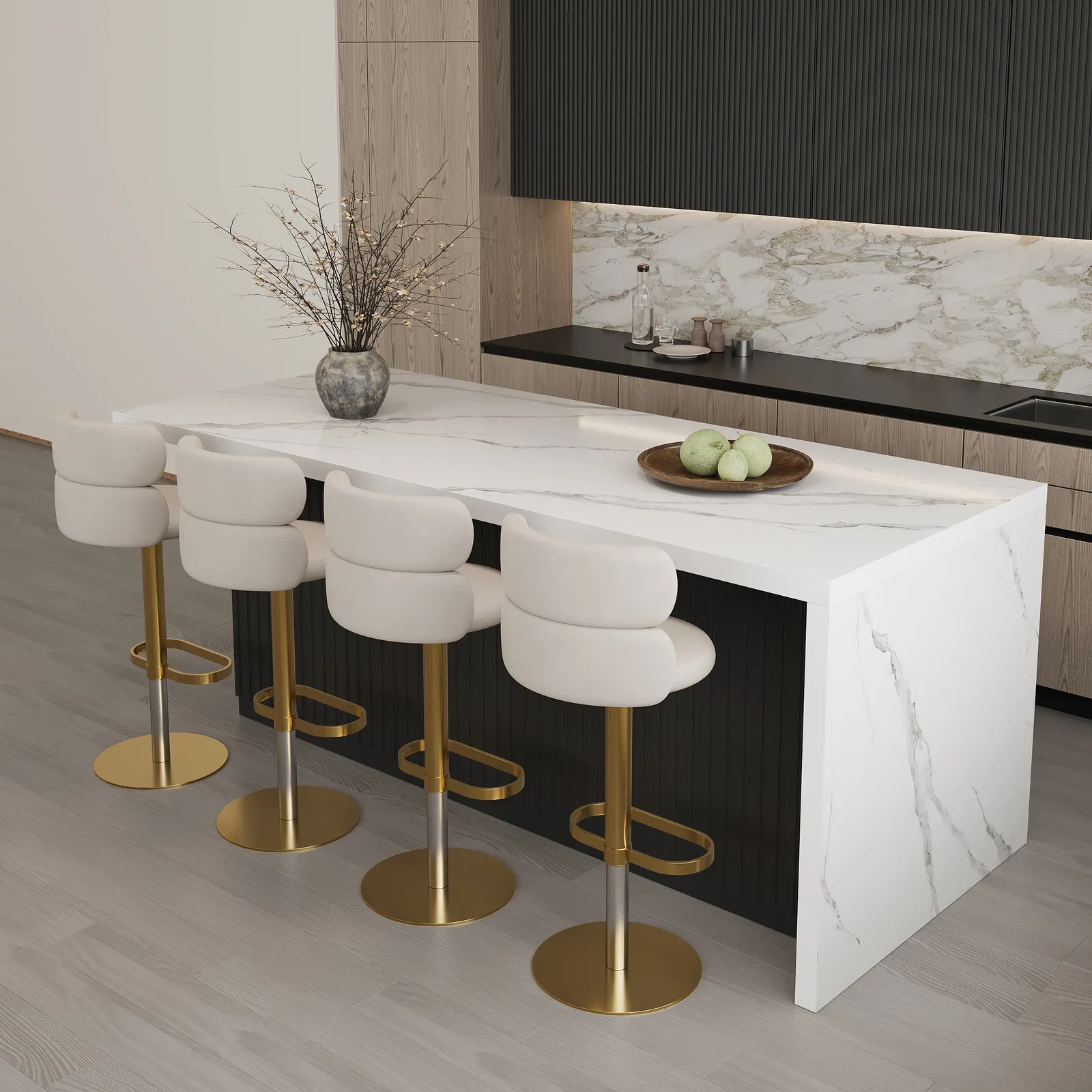 1830mm Modern Kitchen Island Laminate & 4 Counter Stools Set Storage Cabinet
