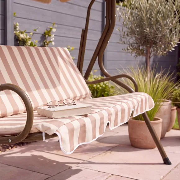 Striped 2 Seater Beige Swing Bench 6