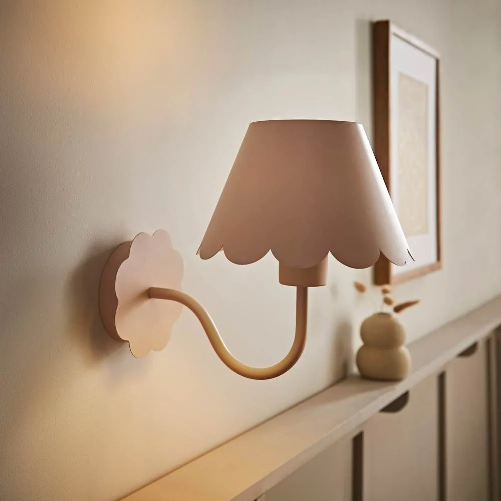 ValueLights Hattie Pair of Rechargeable Metal Scalloped Edge Wall Lights in Pale Pink 2