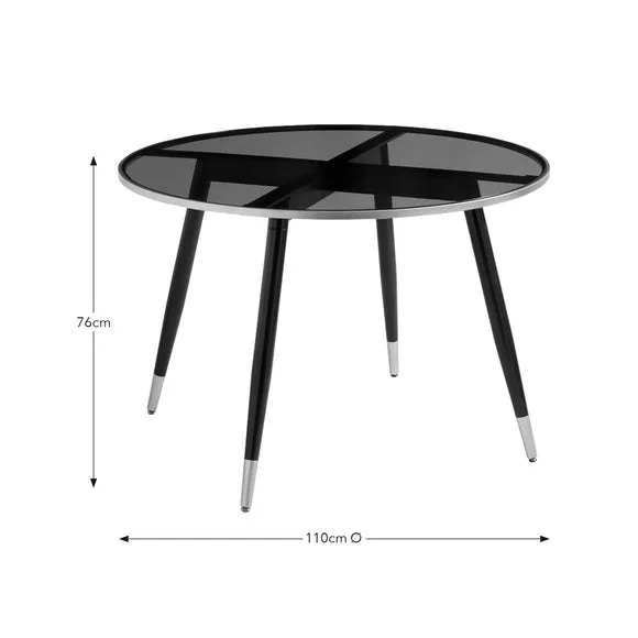 Sylvia 4 Seater Round Dining Table, Black & Smoked Glass 5