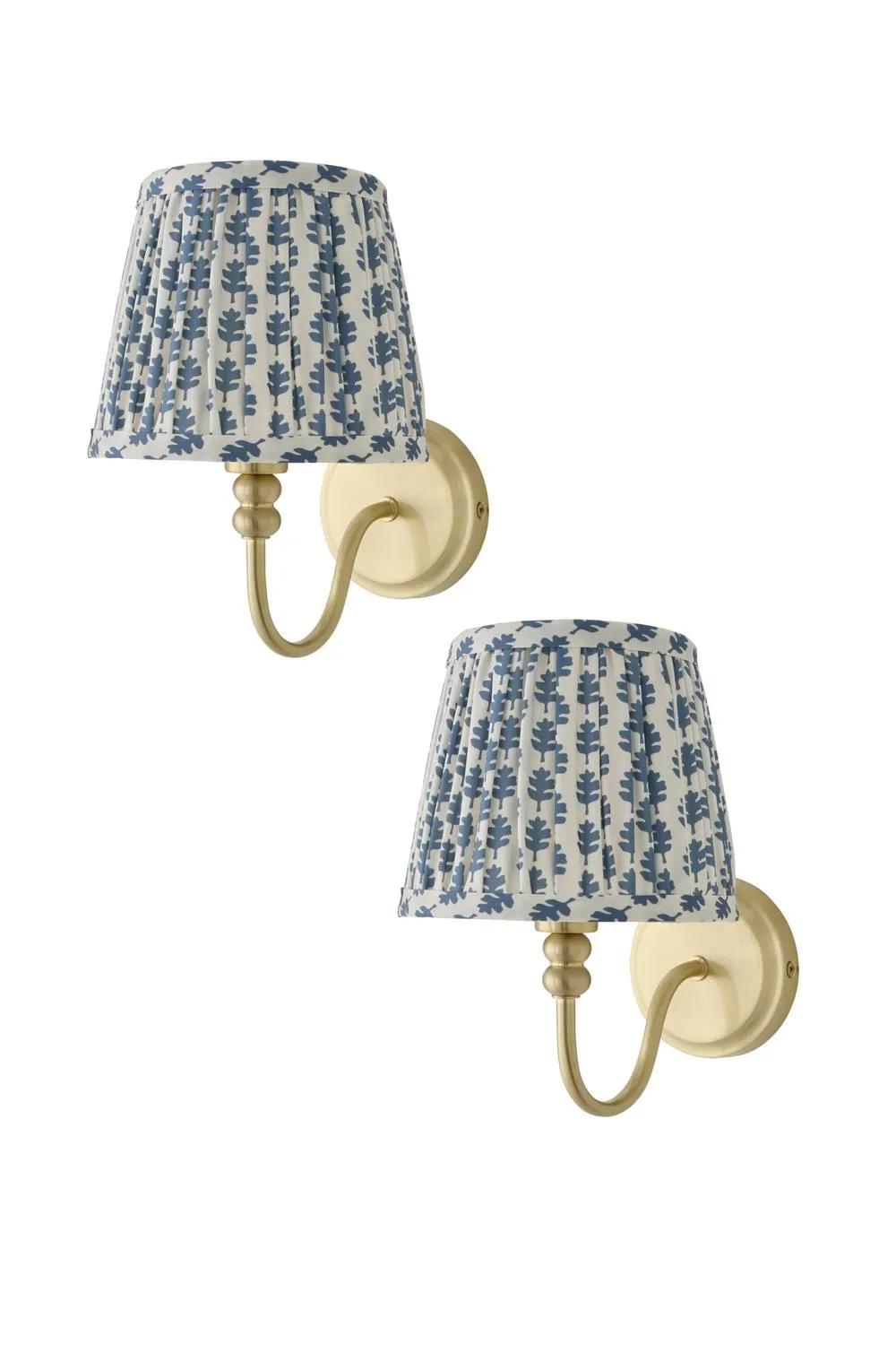 ValueLights Binky Pair of Rechargeable Gold Wall Lights with Floral Pleated Shades in Mid Blue 1