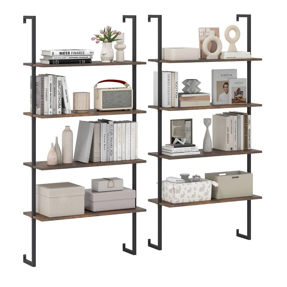Costway 4-Tier Wall-Mounted Bookshelf Floating Display Shelves Wooden Bookcase in Brown 3