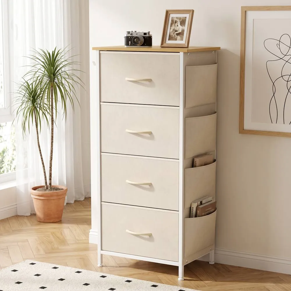 HOMCOM Fabric Chest of Drawers, 4 Drawer Dresser for Bedroom, Beige 2