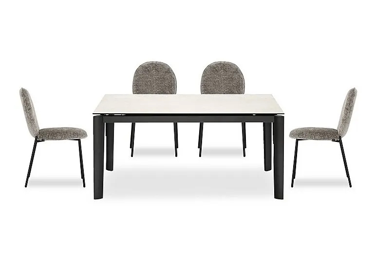 Rosa 160cm Medium Extending Dining Table with Salt White Ceramic Top and Black Metal Legs and 4 Riley Chairs