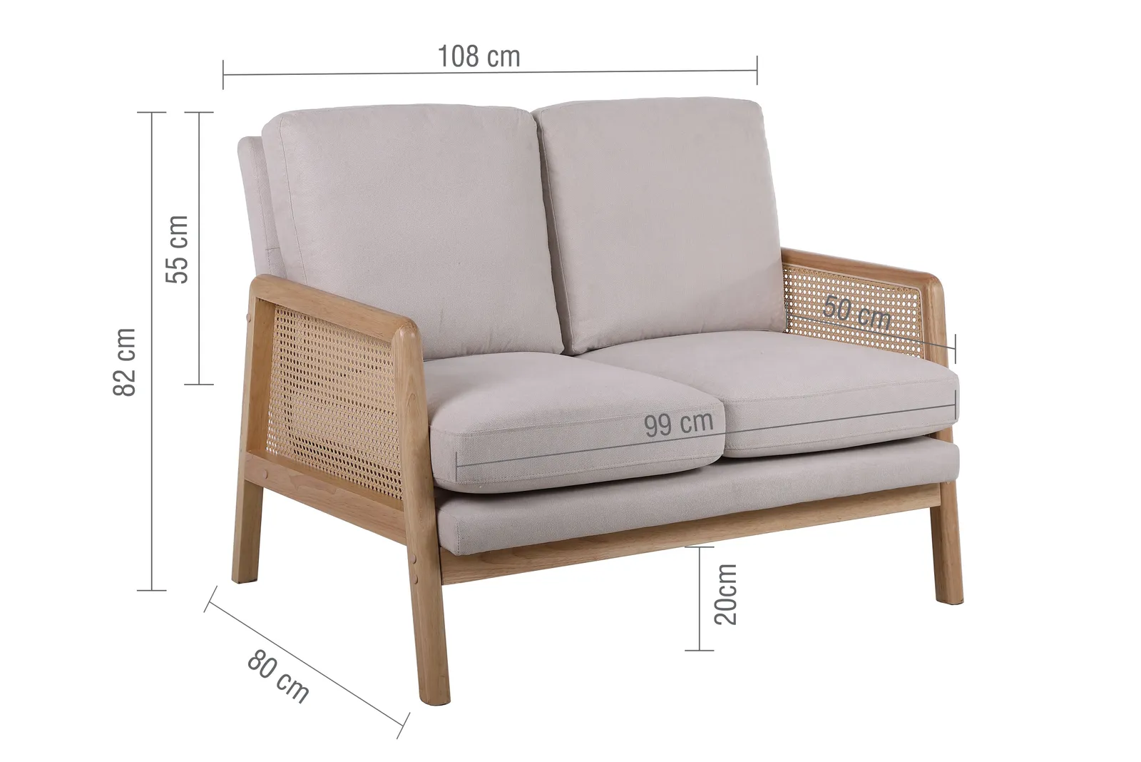 Birlea 2 Seater Sofa Settee Rattan White Fabric Ivy 6
