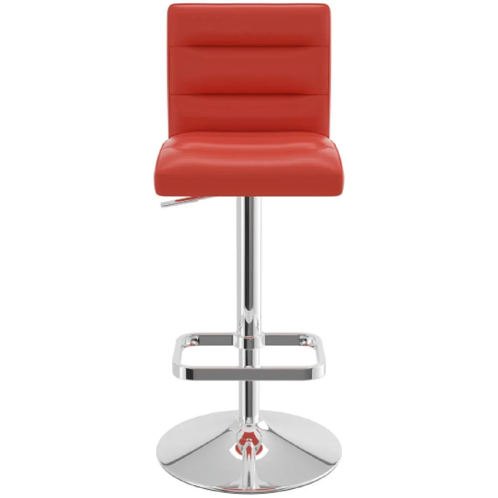 netfurniture Castone Adjustable Bar Stool Ribbed Faux Leather Seat Chrome Base in Red 2