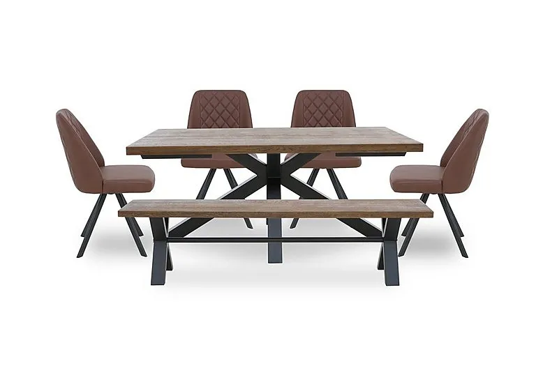 Jupiter Dining Table with Star Base, Bench and 4 Swivel Chairs