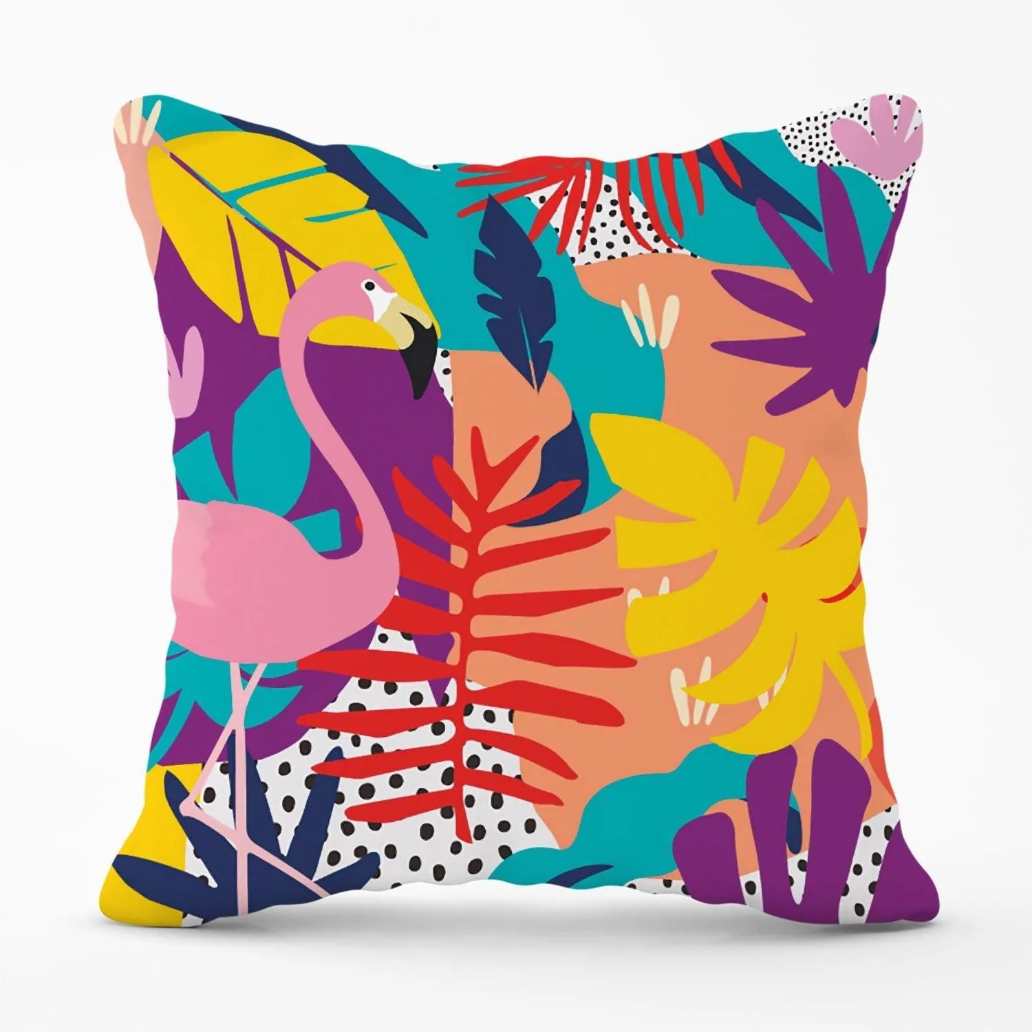 Warren Reed - Designer Tropical Flamingoes Outdoor Cushion in Pink
