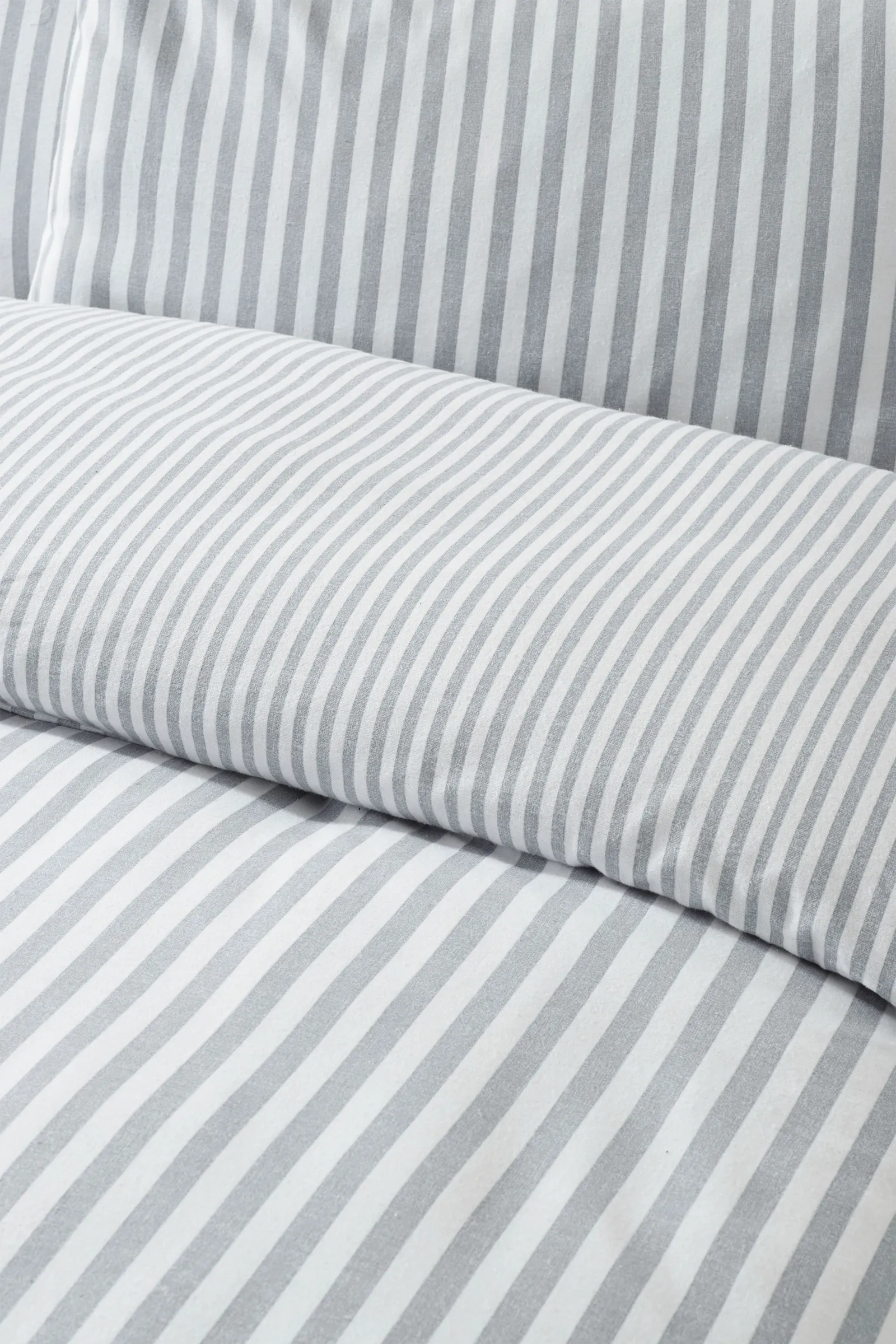 Catherine Lansfield Brushed Stripe 100% Cotton Duvet Cover Set in Silver 4