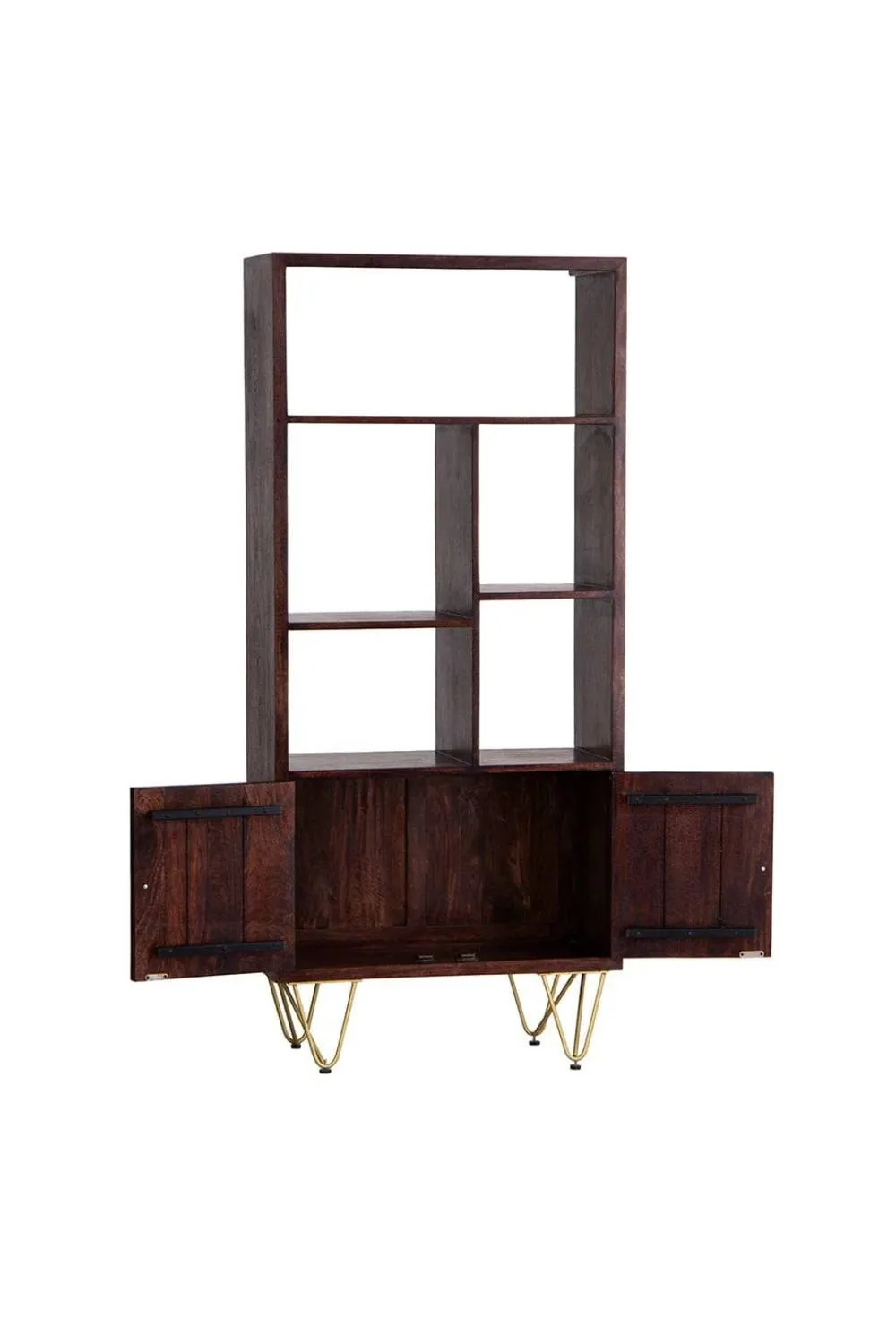IH Design Silchester Dark Mango Multi Shelf Bookcase with Doors in Brown 4