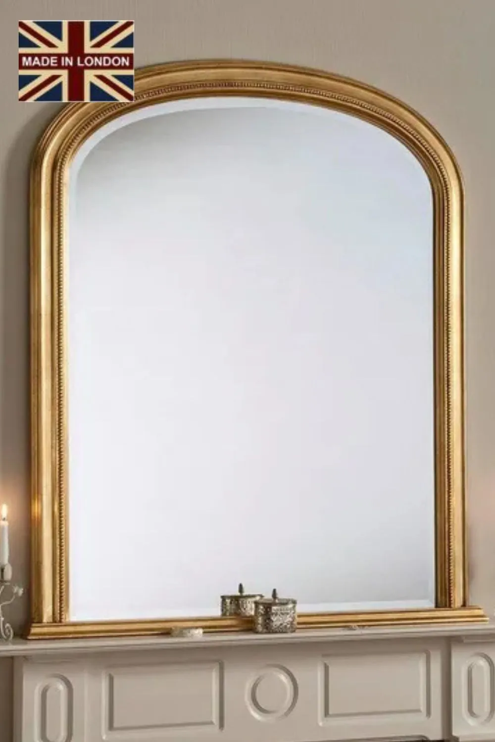 Yearn Mirrors Beaded Overmantle mirror 112(w)x127cm(h) Gold