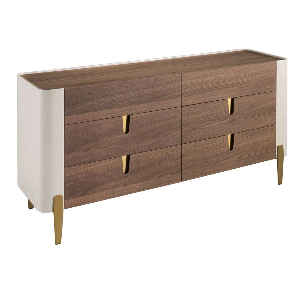 Angel Cerda 6-Drawer Chest Walnut Top, Beige Lacquer & Gold Legs