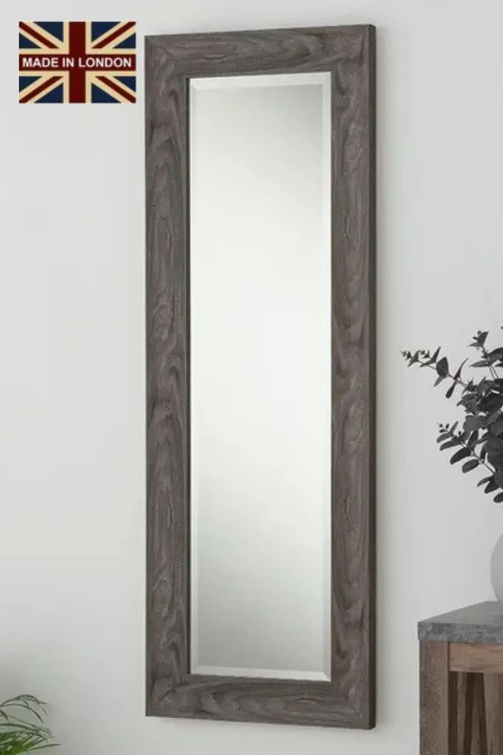 Yearn Mirrors Rustic Grey Wood Effect Scooped Framed Mirror 129.5x45.5cm in Pale Green