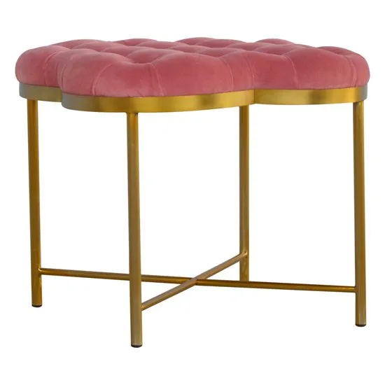 Nutty Velvet Deep Button Footstool In Pink With Gold Base