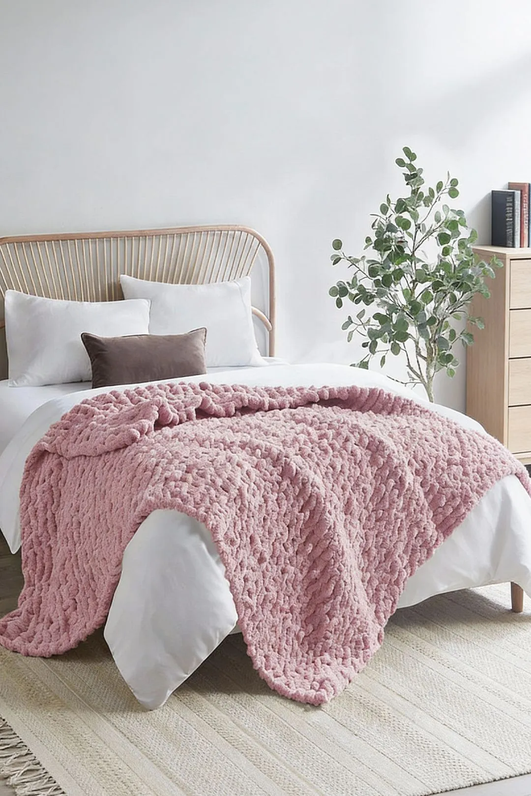 Living and Home Chunky Knit Throw Blanket 100x150cm in Baby Pink