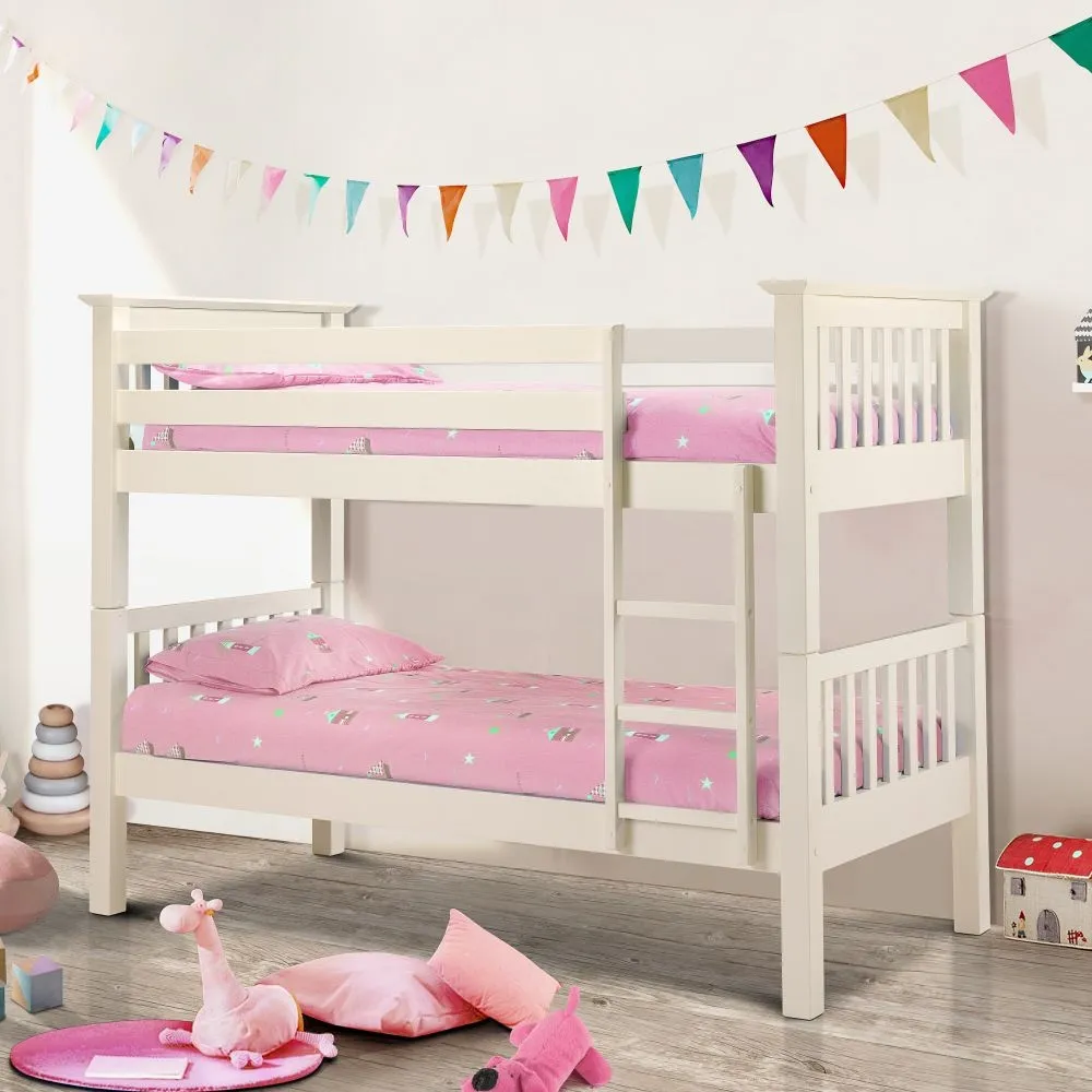 Barcelona Stone White Finish Solid Pine Wooden Bunk Bed Frame - 3ft Single