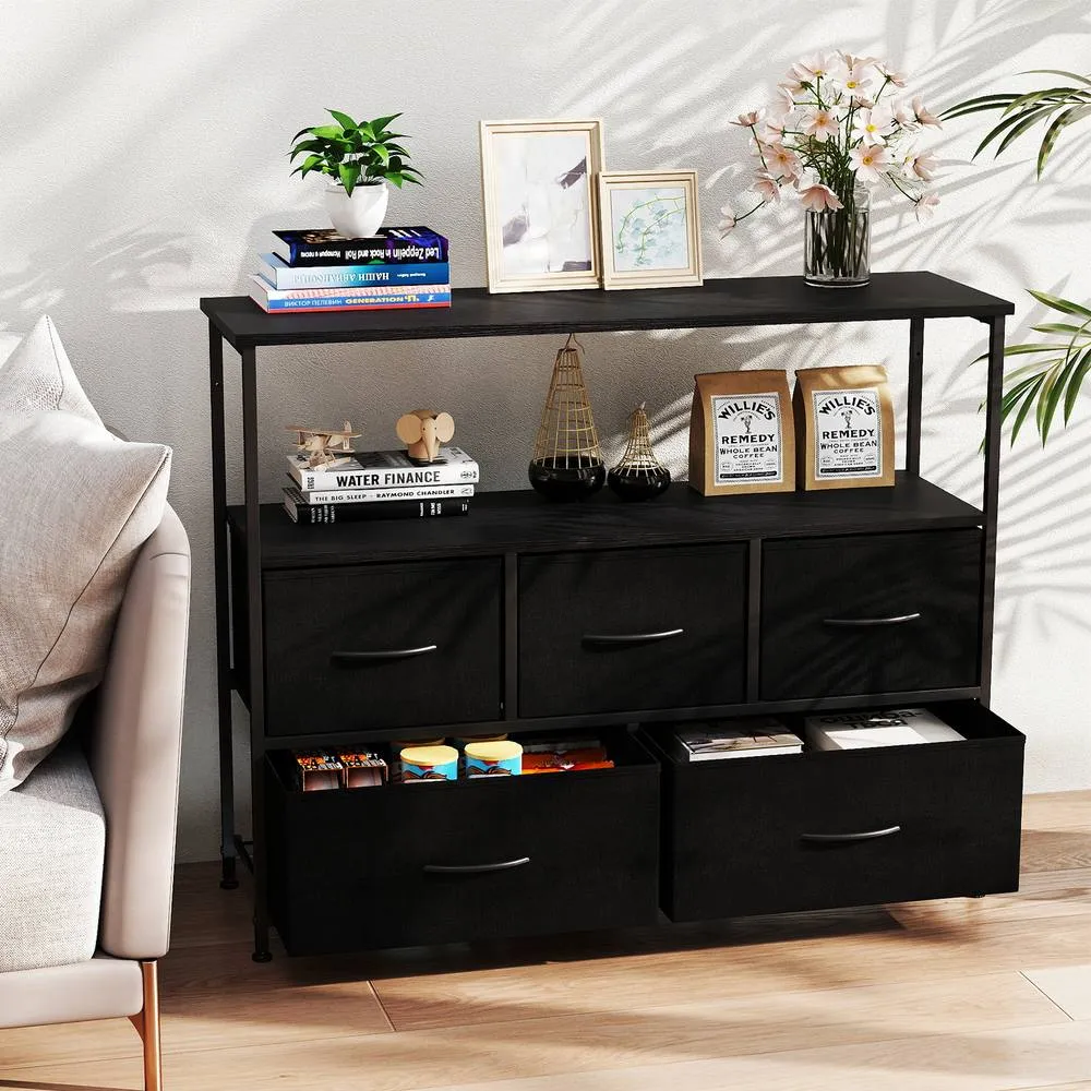 Costway Dresser for Bedroom Storage Dresser with 5 Drawers Black 2