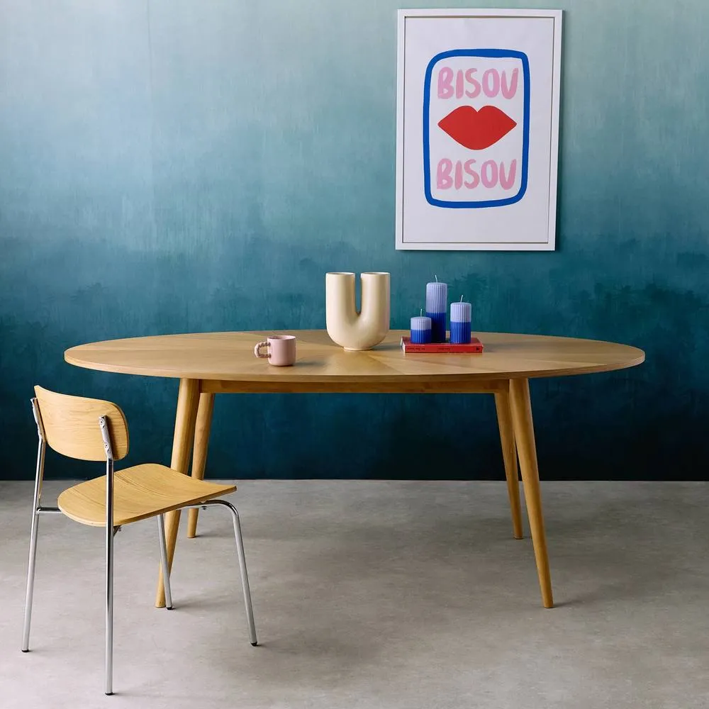 sweeek Oval dining table rubber wood & oak veneer 6 places in Beige 3