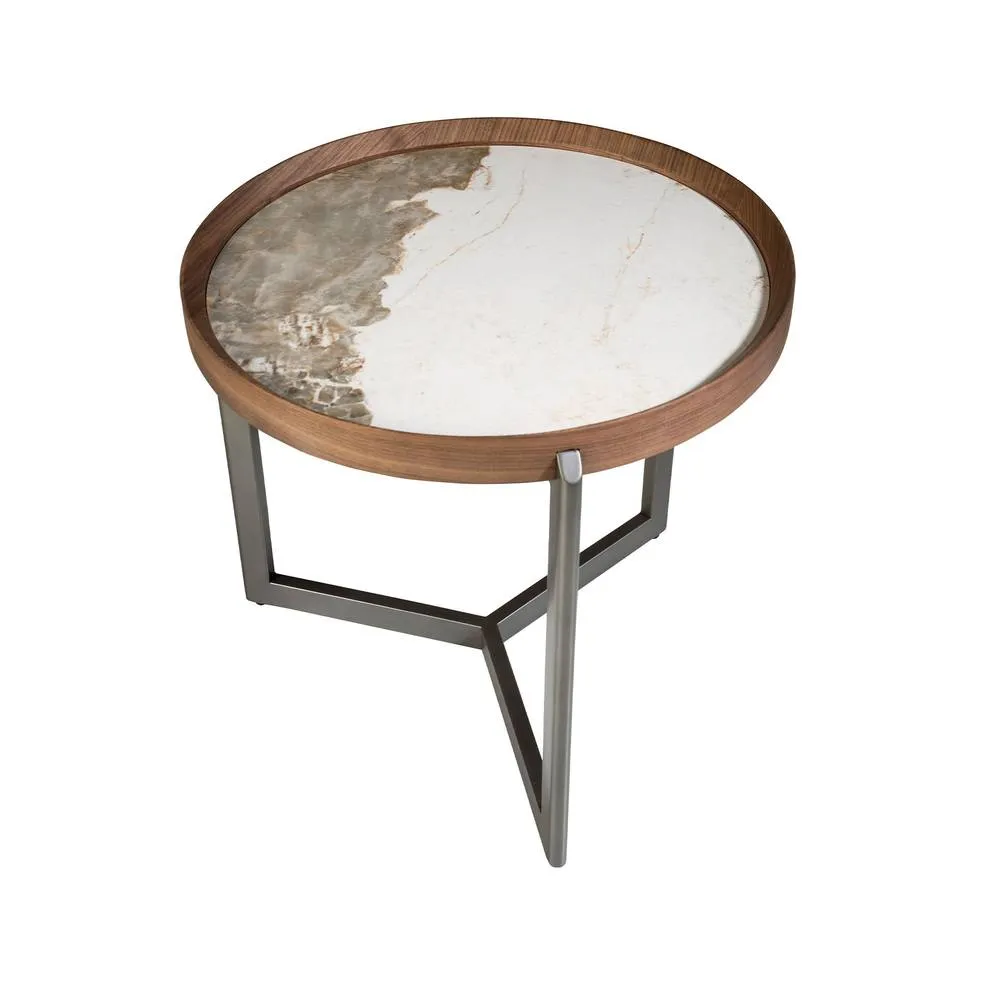 Angel Cerda Round Coffee Table with Porcelain Marble Top, Walnut in Brown 6