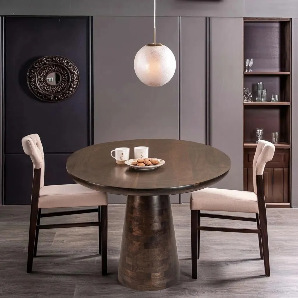 IH Design Natural Solid Dark Mango Wood Round Dining Table in Dark Brown 6