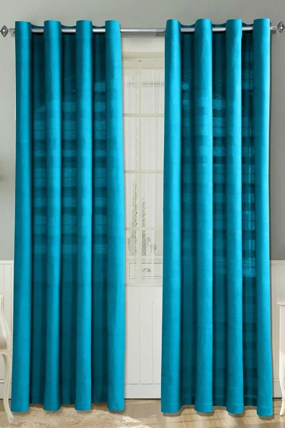 Homescapes Cotton Rajput Ribbed Curtain Pair in Teal 1