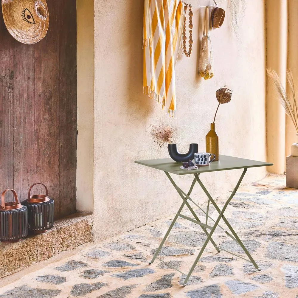 sweeek Square 2-seater folding metal bistro garden table with 2 chairs in Light Green 6