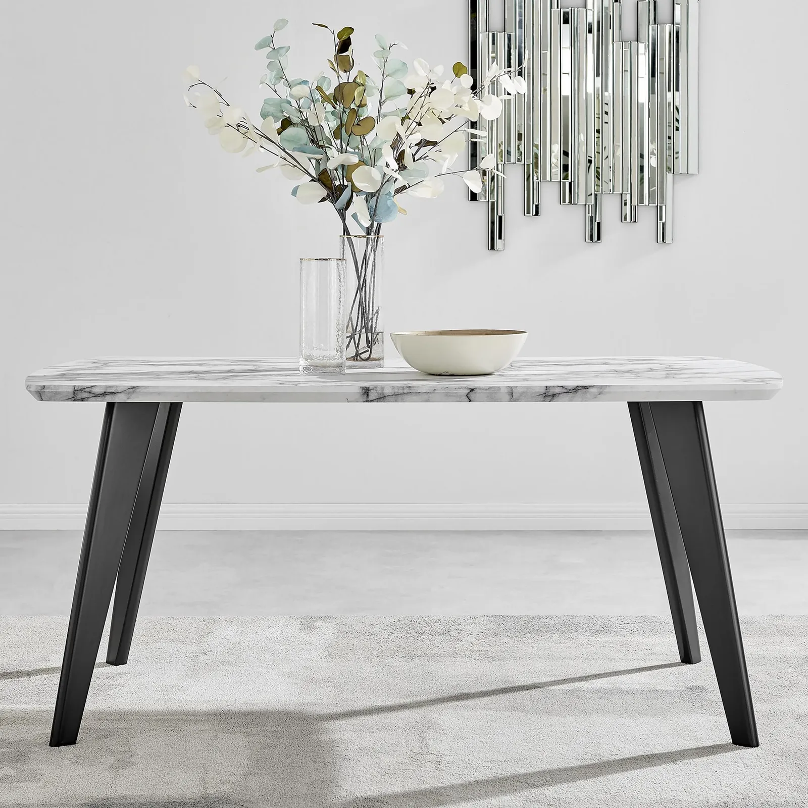 FurnitureboxUK Andria White Marble Effect Rectangular 6-Seater Dining Table in Black 1