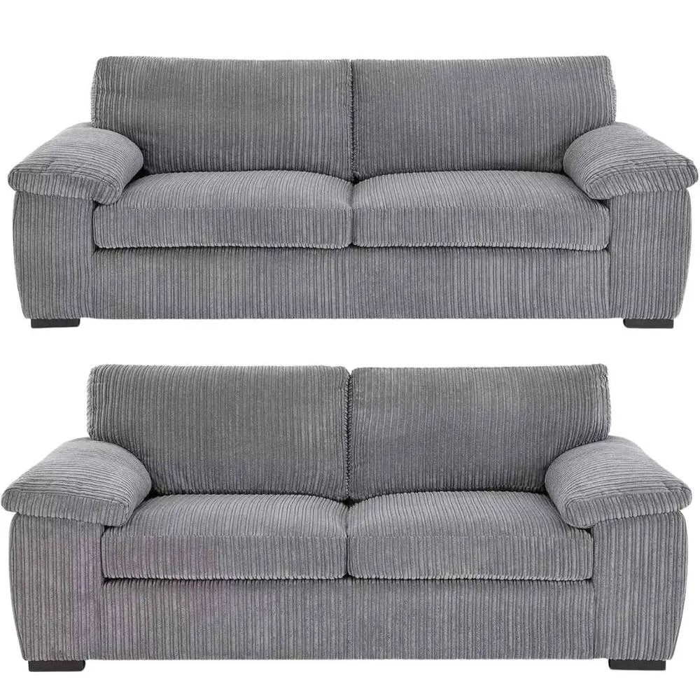 Bliss Furniture Jumbo Cord 3+2 Seater Sofa Set with Soft Fabric in Grey Colour