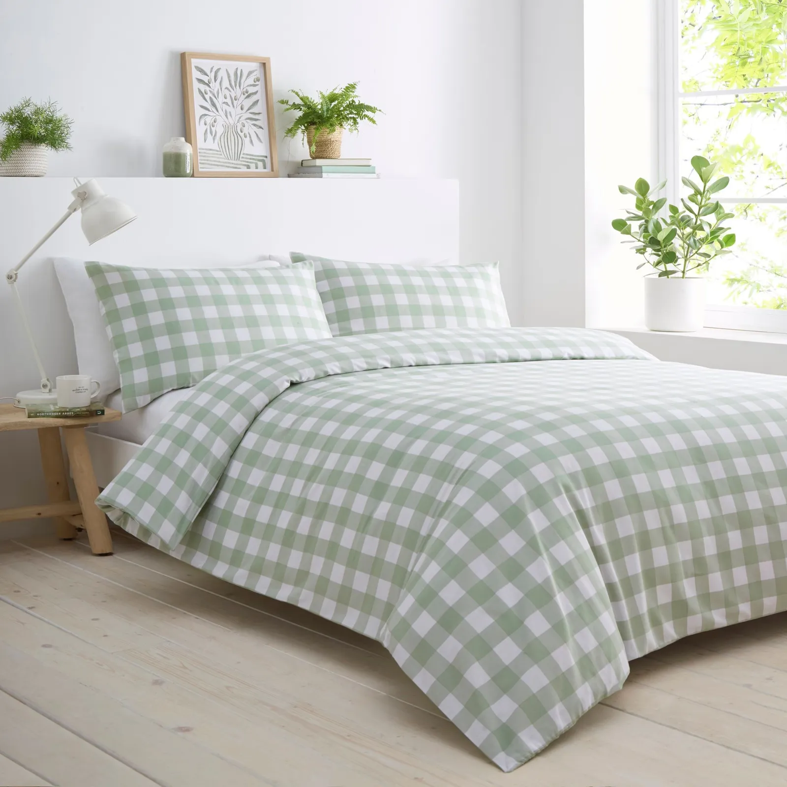 Portfolio Home Gingham Check Bedding Duvet Cover Quilt Set with Pillowcase in Green 1