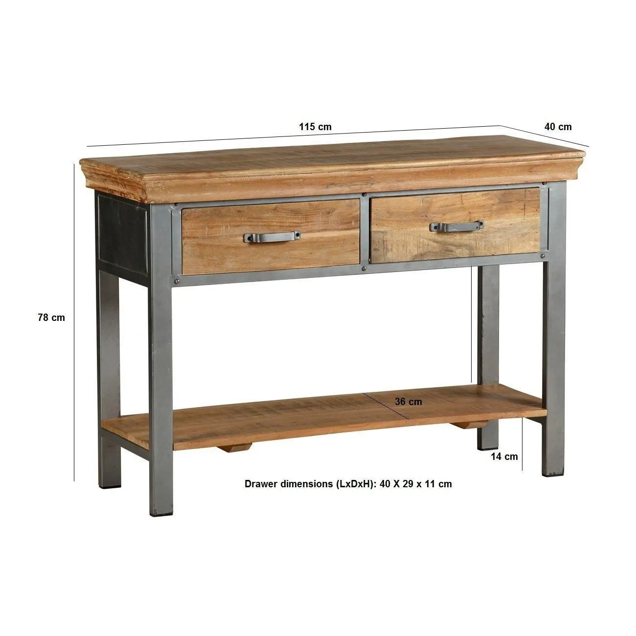 IH Design Hortence Industrial 2 Drawer Console Table in Brown 4