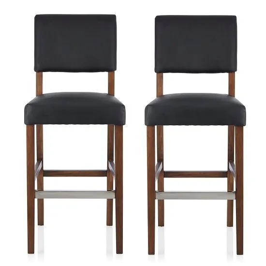 Vibio Bar Stools In Black PU With Walnut Legs In A Pair