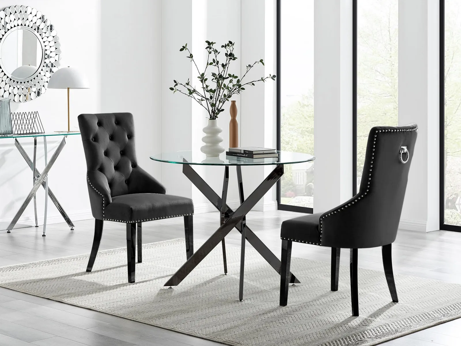 FurnitureboxUK Novara 100cm Round Black Leg Dining Table & 2 Belgravia Black Leg Chairs
